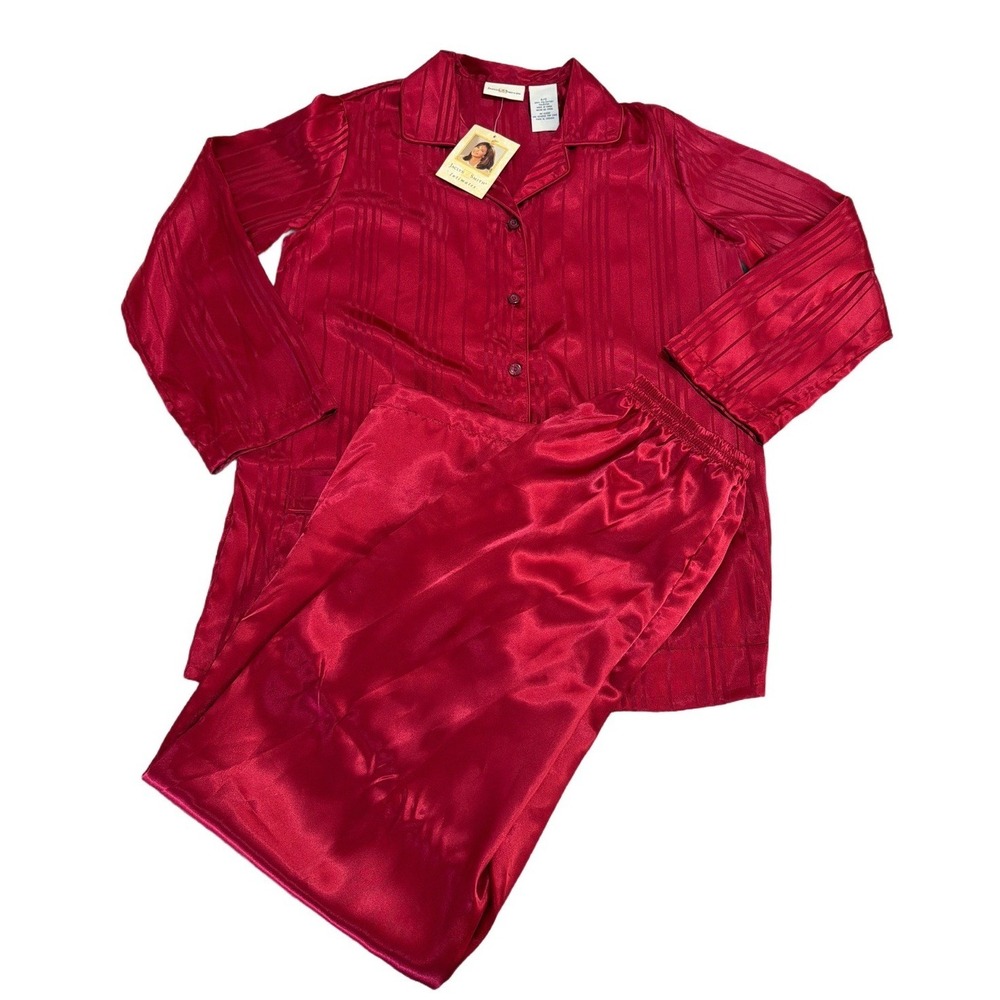 VTG Jaclyn Smith Intimates Long Sleeve/Pants Sleepwear Set Pajamas Burgundy Red
